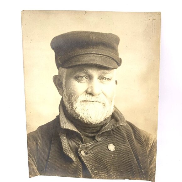 Fisherman Real Photo 11 x 14 Bearded Man Longshoreman Sailor Dock Worker Captain - Picture 1 of 7